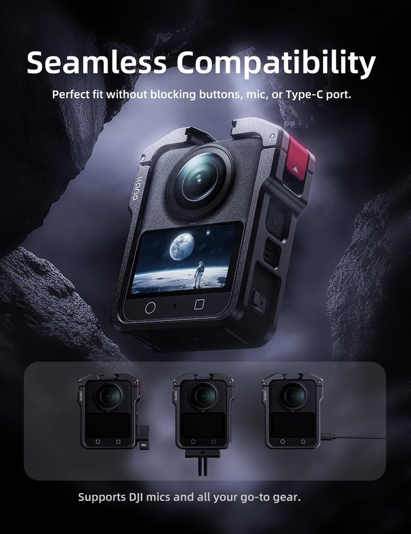 llano Aluminum Camera Cage for DJI Osmo 360 – CNC Precision Fit Protective Frame, 45g Lightweight Metal Case Compatible with DJI Mic, Cold Shoe & 1/4"-20 Mounts, Horizontal & Vertical Shooting Support - Image 4